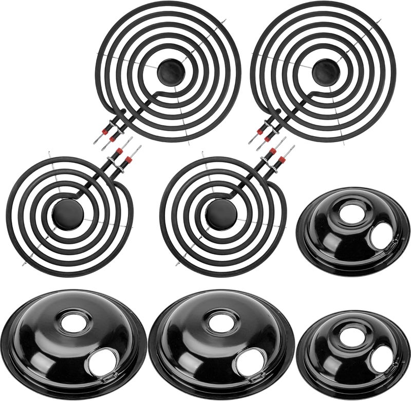 Fetechmate Electric Stove Burner Coil Elements MP15YA MP21YA and 5304430150 5304430149 Porcelain Black Drip Pans Replacement for ken-more fri-gidaire Electric Stove Burners for Electric Stove Top by - Image 1